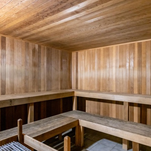 State-of-the-art amenities wooden sauna